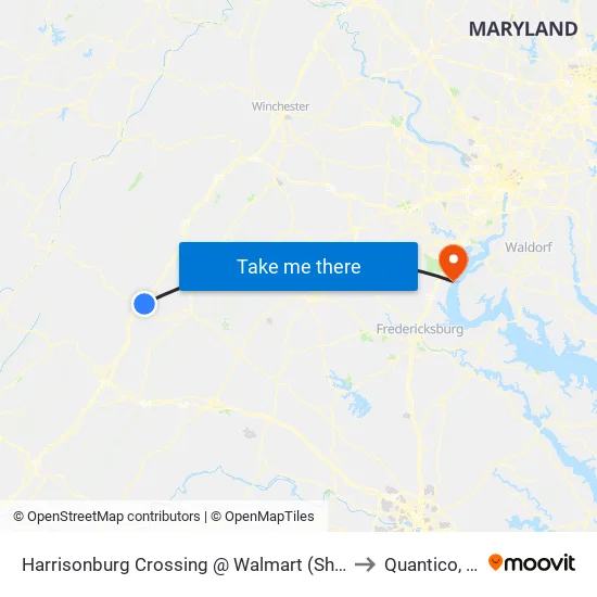Harrisonburg Crossing @ Walmart (Shelter) to Quantico, VA map