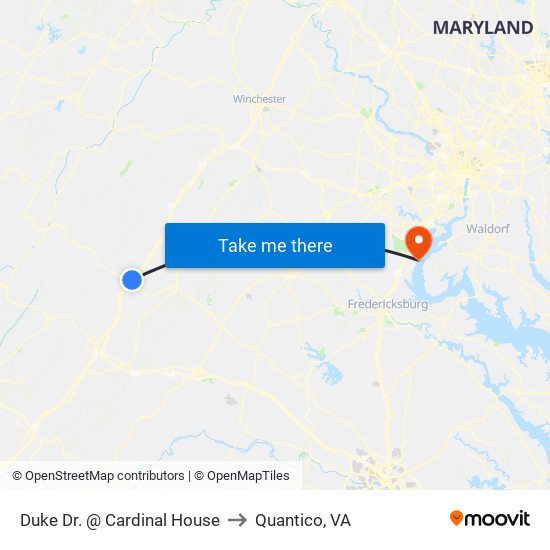 Duke Dr. @ Cardinal House to Quantico, VA map