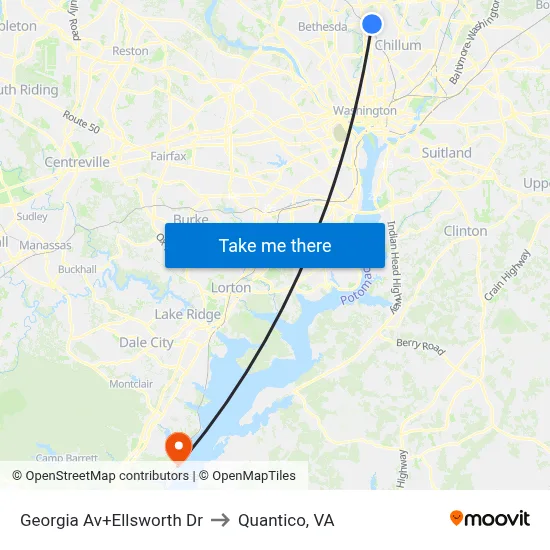 Georgia Av+Ellsworth Dr to Quantico, VA map