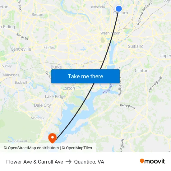Flower Ave & Carroll Ave to Quantico, VA map