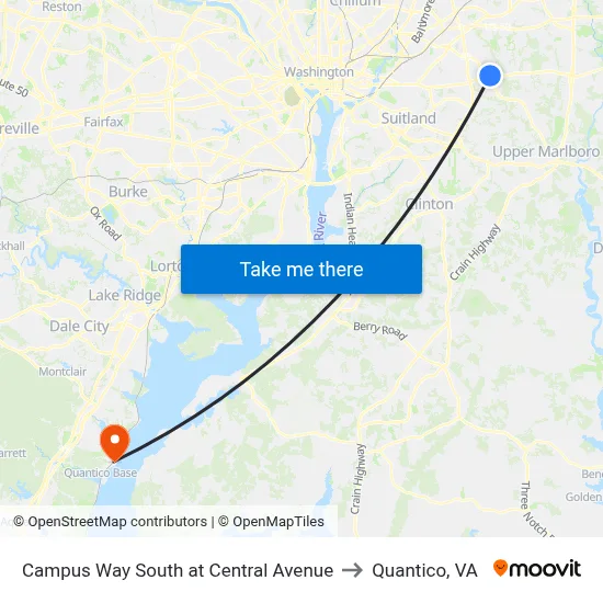 Campus Way South at Central Avenue to Quantico, VA map