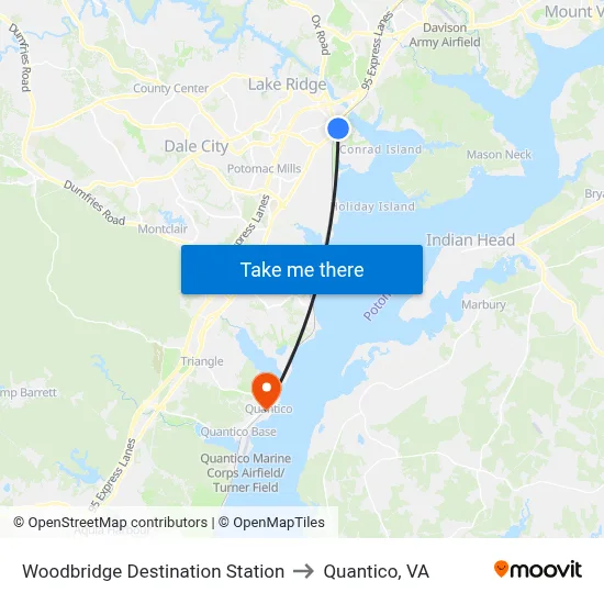 Woodbridge Destination Station to Quantico, VA map