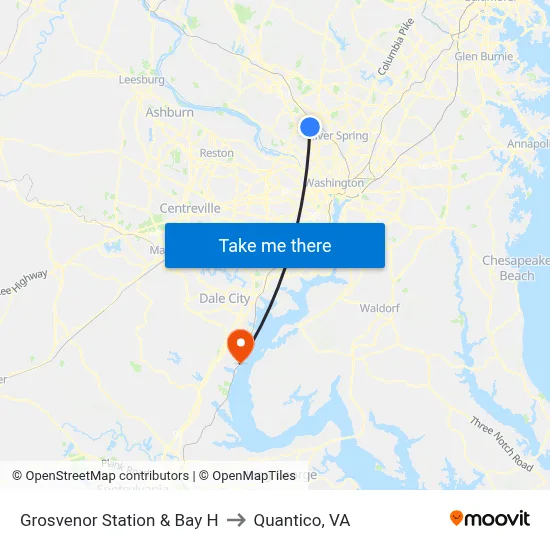 Grosvenor Station & Bay H to Quantico, VA map