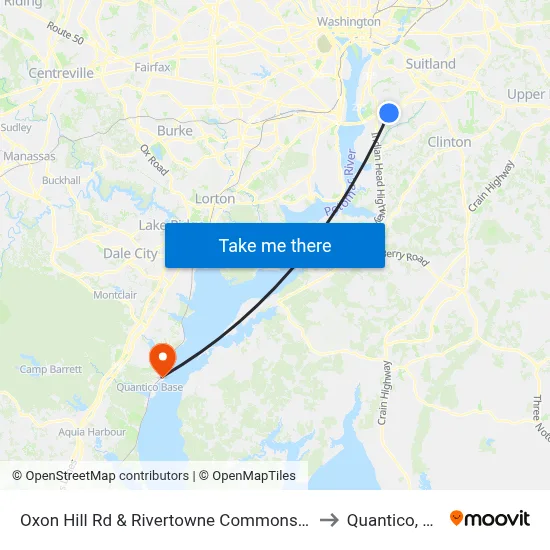 Oxon Hill Rd & Rivertowne Commons M to Quantico, VA map