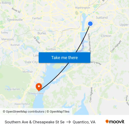 Southern Ave & Chesapeake St Se to Quantico, VA map