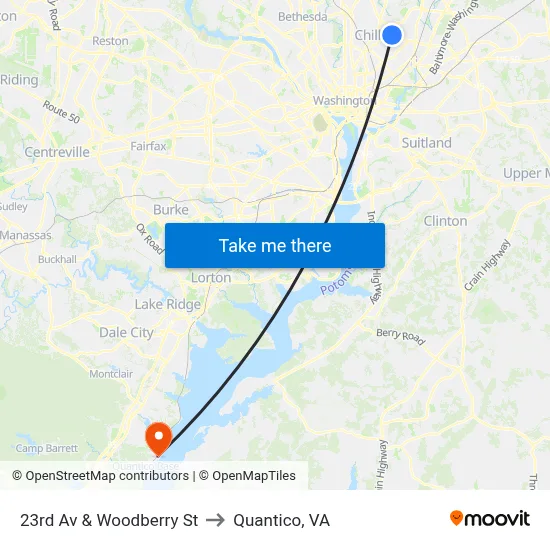 23rd Av & Woodberry St to Quantico, VA map