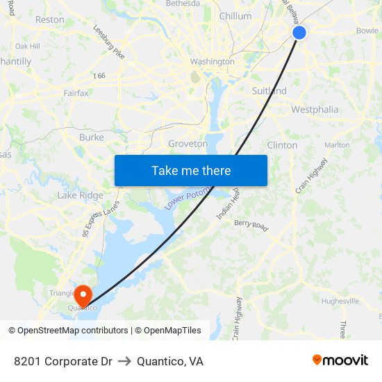 8201 Corporate Dr to Quantico, VA map