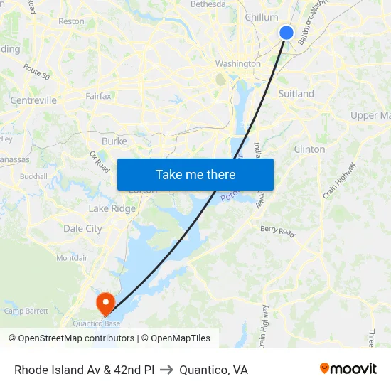 Rhode Island Av & 42nd Pl to Quantico, VA map
