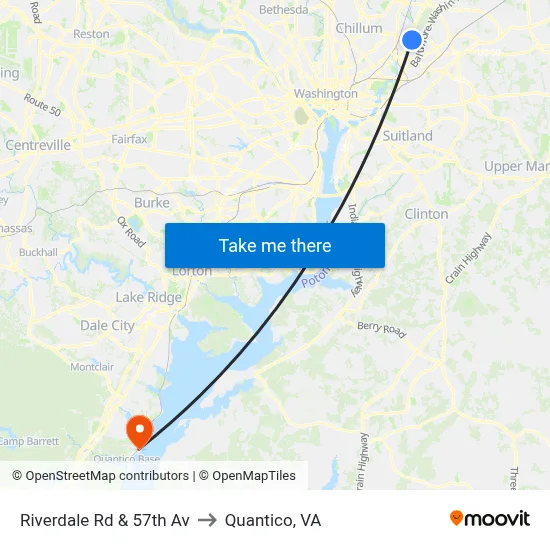 Riverdale Rd & 57th Av to Quantico, VA map