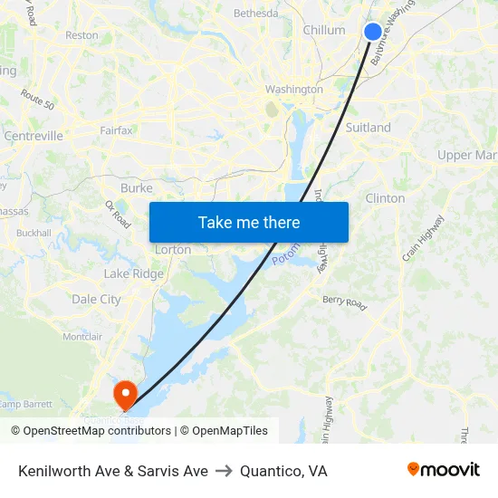 Kenilworth Ave & Sarvis Ave to Quantico, VA map