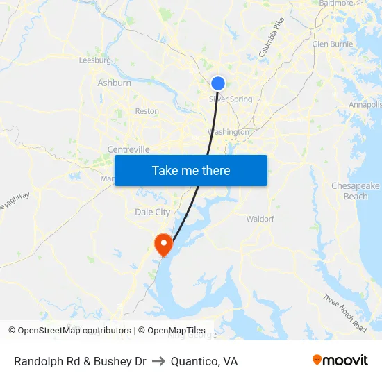Randolph Rd & Bushey Dr to Quantico, VA map