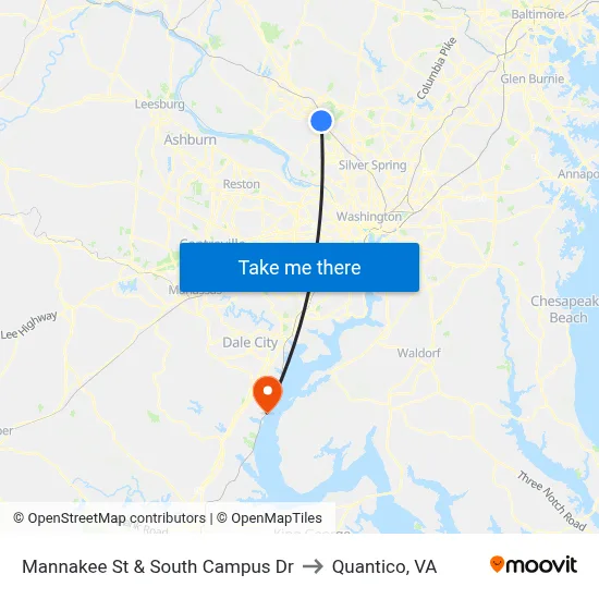 Mannakee St & South Campus Dr to Quantico, VA map