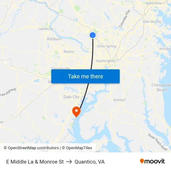 E Middle La & Monroe St to Quantico, VA map