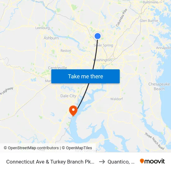 Connecticut Ave & Turkey Branch Pkwy to Quantico, VA map