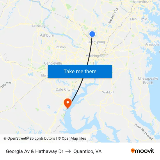 Georgia Av & Hathaway Dr to Quantico, VA map