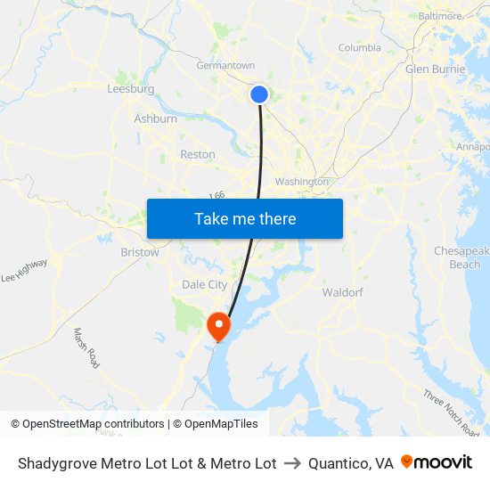 Shadygrove Metro Lot Lot & Metro Lot to Quantico, VA map