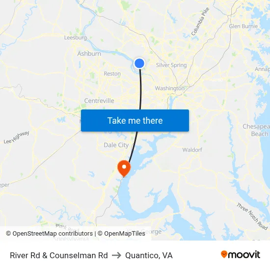 River Rd & Counselman Rd to Quantico, VA map