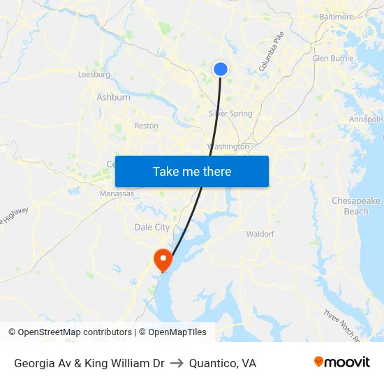 Georgia Av & King William Dr to Quantico, VA map