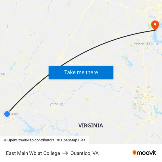 East Main Wb at College to Quantico, VA map