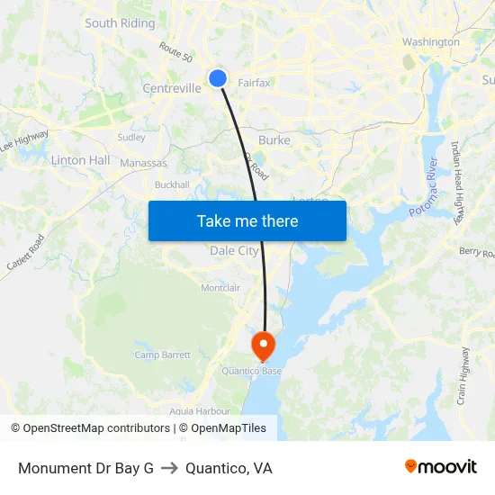 Monument Dr Bay G to Quantico, VA map