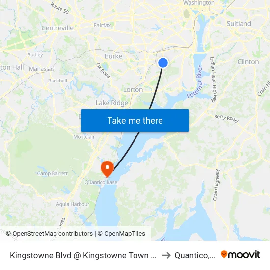 Kingstowne Blvd @ Kingstowne Town Centre to Quantico, VA map