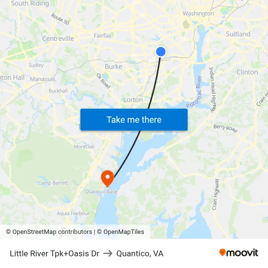 Little River Tpk+Oasis Dr to Quantico, VA map