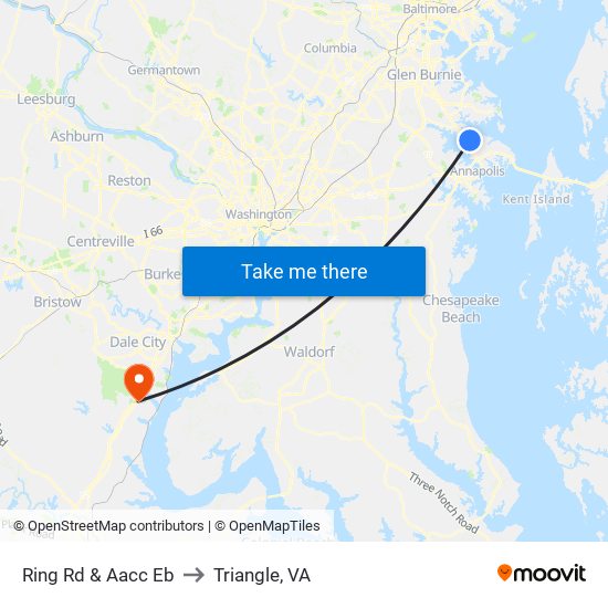 Ring Rd & Aacc Eb to Triangle, VA map