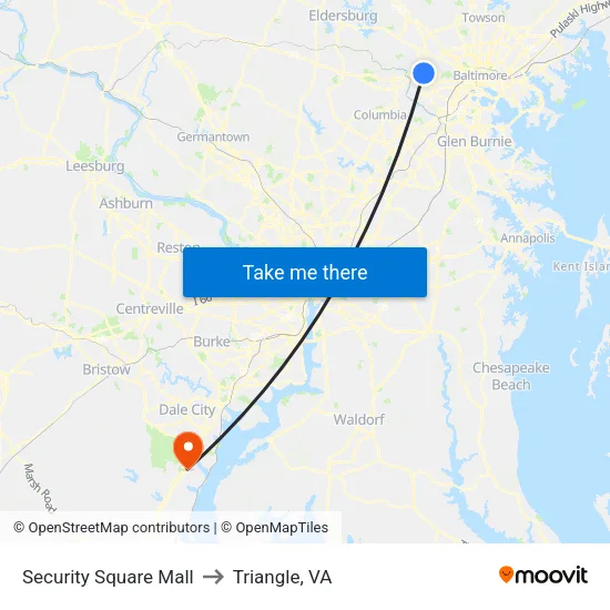 Security Square Mall to Triangle, VA map