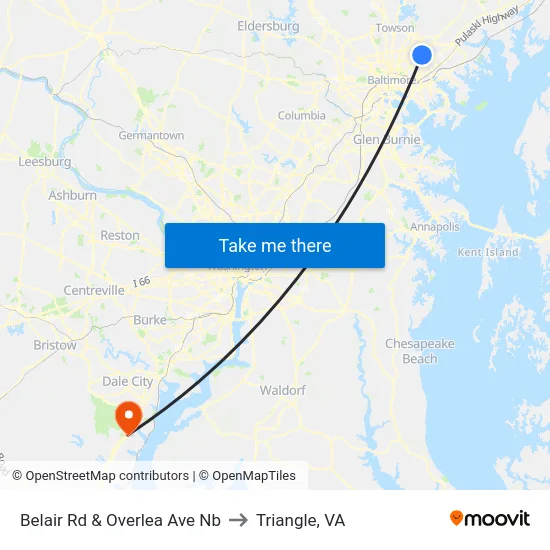 Belair Rd & Overlea Ave Nb to Triangle, VA map