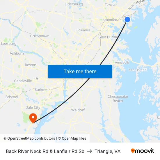 Back River Neck Rd & Lanflair Rd Sb to Triangle, VA map