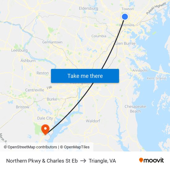 Northern Pkwy & Charles St Eb to Triangle, VA map