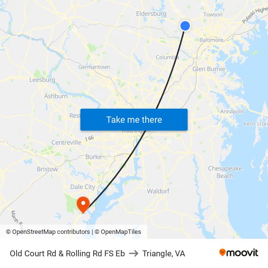 Old Court Rd & Rolling Rd FS Eb to Triangle, VA map