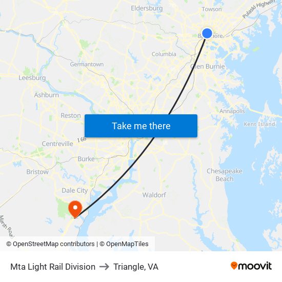 Mta Light Rail Division to Triangle, VA map
