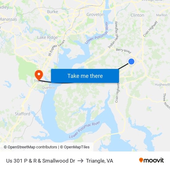 Us 301 P & R & Smallwood Dr to Triangle, VA map