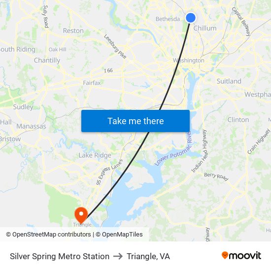 Silver Spring Metro Station to Triangle, VA map