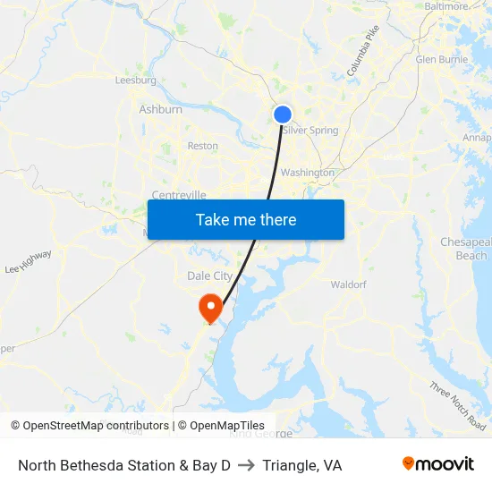 North Bethesda Station & Bay D to Triangle, VA map