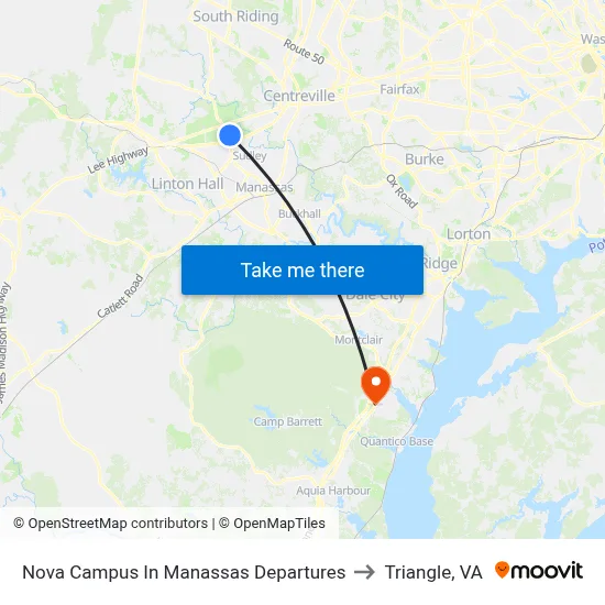 Nova Campus In Manassas Departures to Triangle, VA map