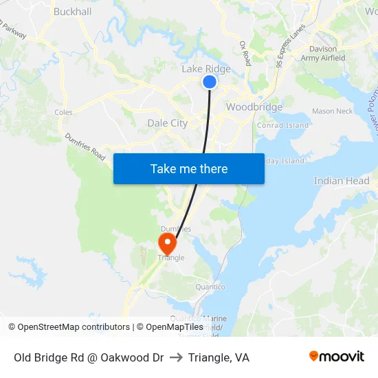 Old Bridge Rd @ Oakwood Dr to Triangle, VA map