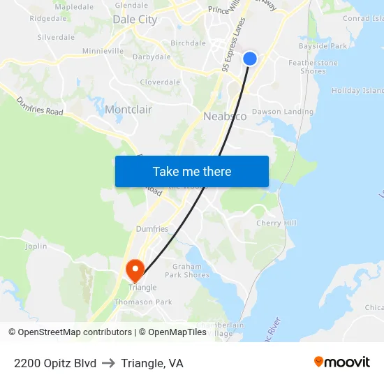 2200 Opitz Blvd to Triangle, VA map
