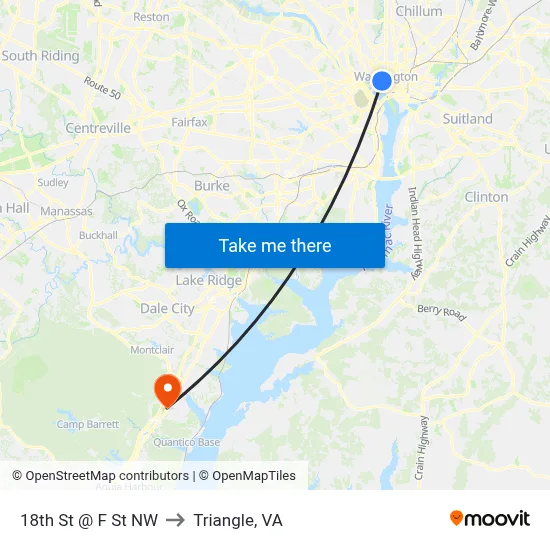 18th St @ F St NW to Triangle, VA map