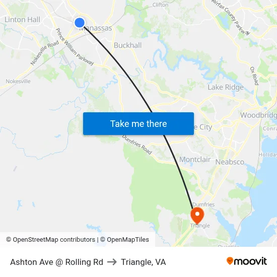 Ashton Ave @ Rolling Rd to Triangle, VA map