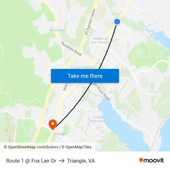 Route 1 @ Fox Lair Dr to Triangle, VA map