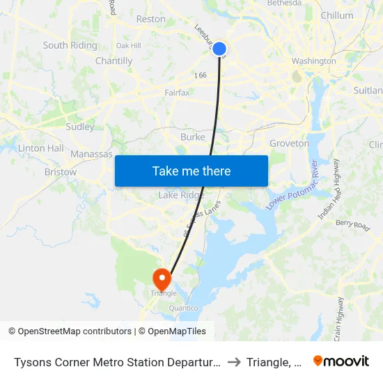 Tysons Corner Metro Station Departures to Triangle, VA map
