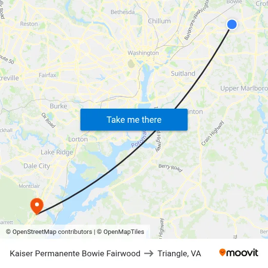 Kaiser Permanente Bowie Fairwood to Triangle, VA map