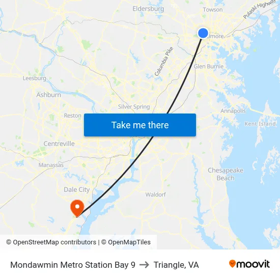 Mondawmin Metro Station Bay 9 to Triangle, VA map