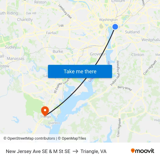 New Jersey Ave SE & M St SE to Triangle, VA map