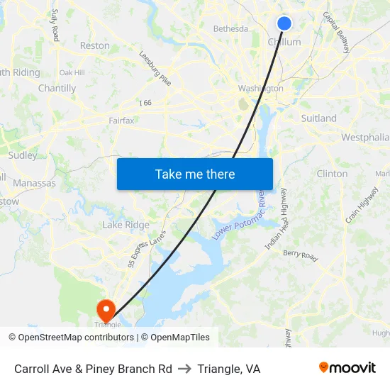 Carroll Ave & Piney Branch Rd to Triangle, VA map