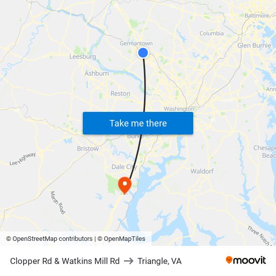 Clopper Rd & Watkins Mill Rd to Triangle, VA map