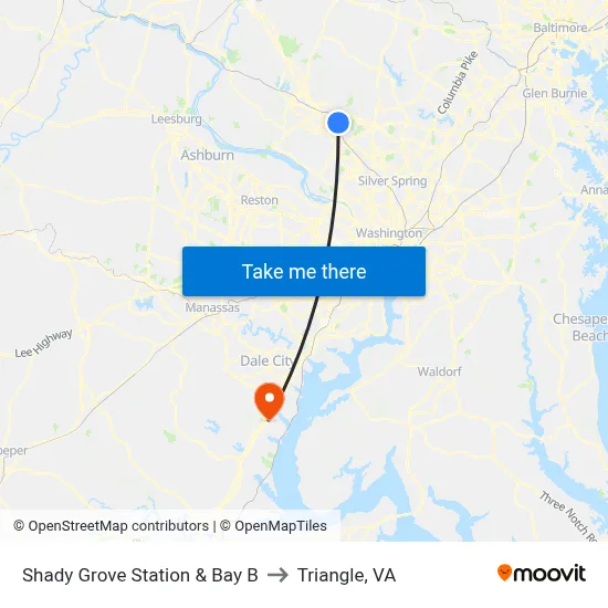 Shady Grove Station & Bay B to Triangle, VA map