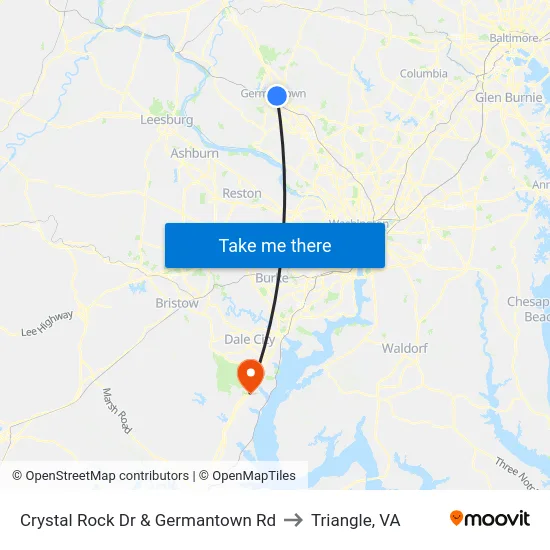 Crystal Rock Dr & Germantown Rd to Triangle, VA map